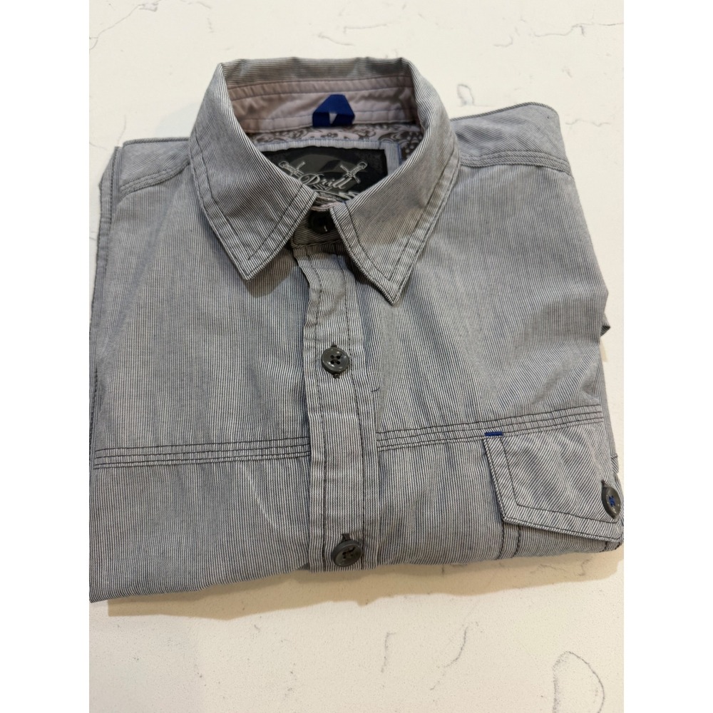 Drill Clothing Company Mens Small Blue White Striped Roll Tab Button Down Shirt - Picture 7 of 8